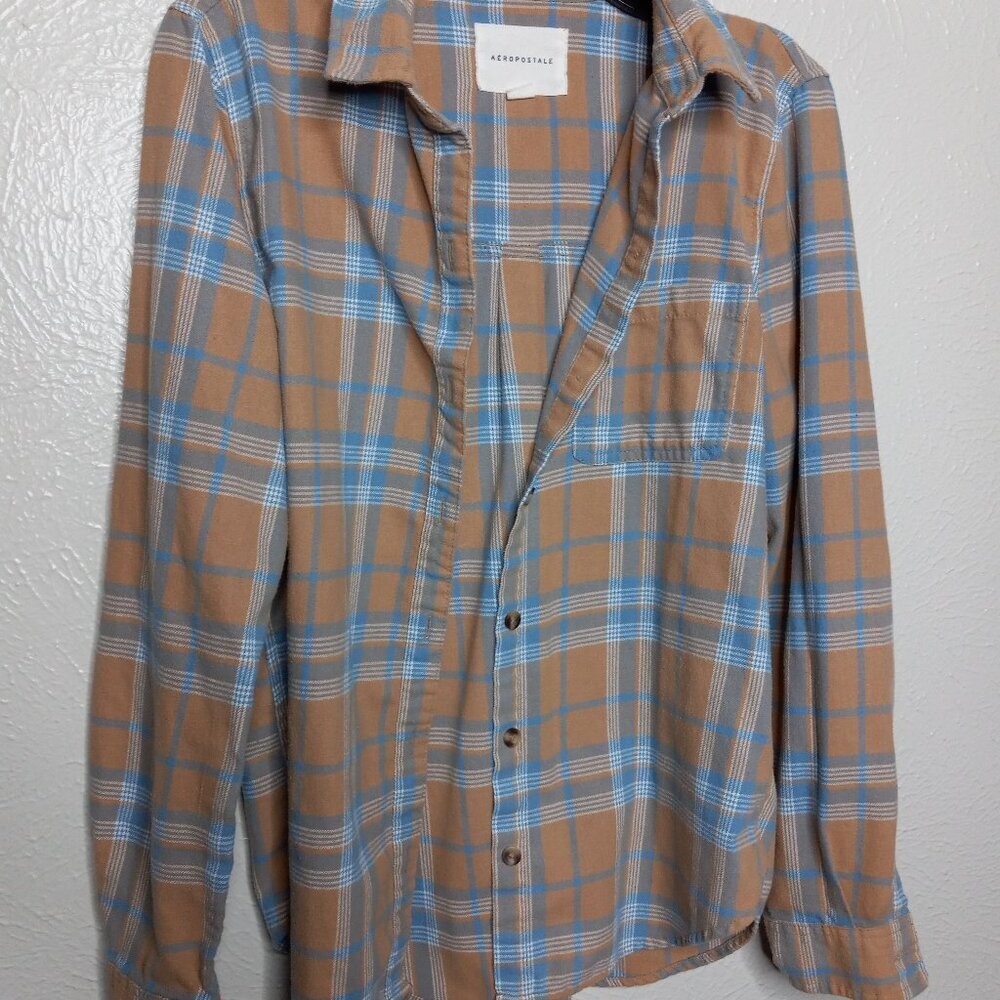 AEROPOSTALE Brown & Blue Flannel‎ Shirt Size M